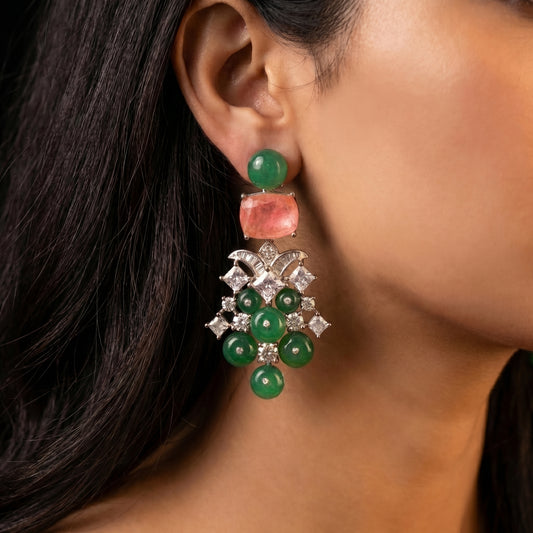 Tourmaline Jade Diamond Drop Earrings