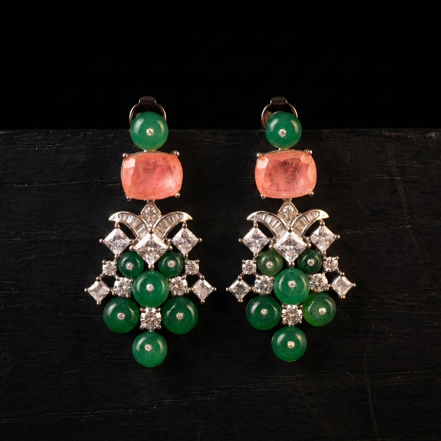 Tourmaline Jade Diamond Drop Earrings