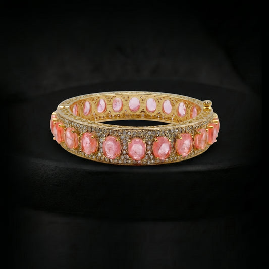 Pink Sapphire Oval Diamond Pavé Gold Bracelet