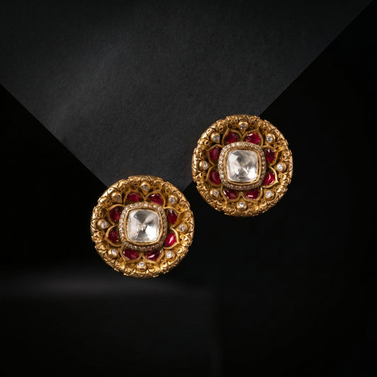 Ruby Polki Lotus Gold Studs