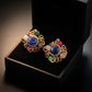 Sapphire Carved Gemstone Gold Studs