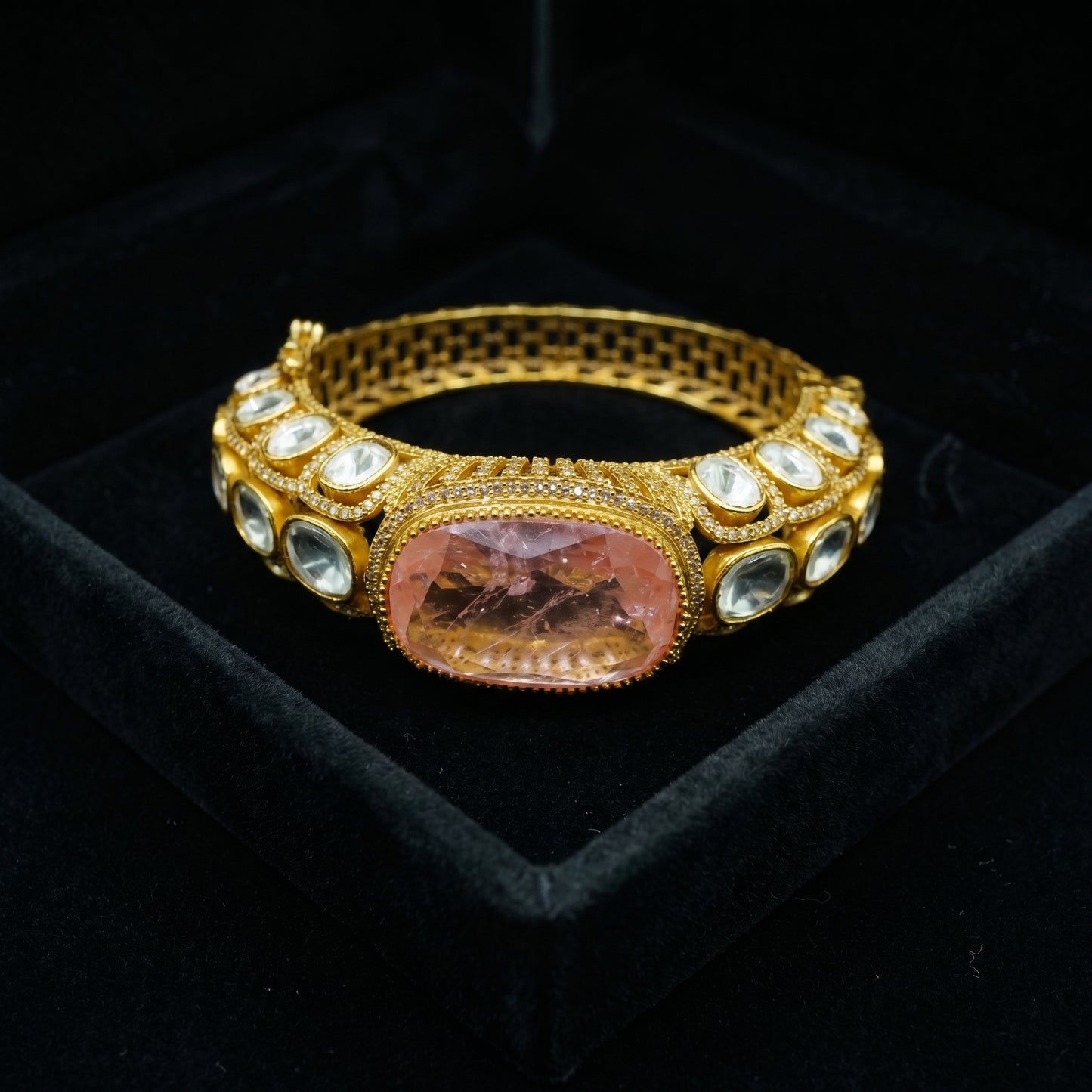 Morganite Polki Diamond Gold Bracelet
