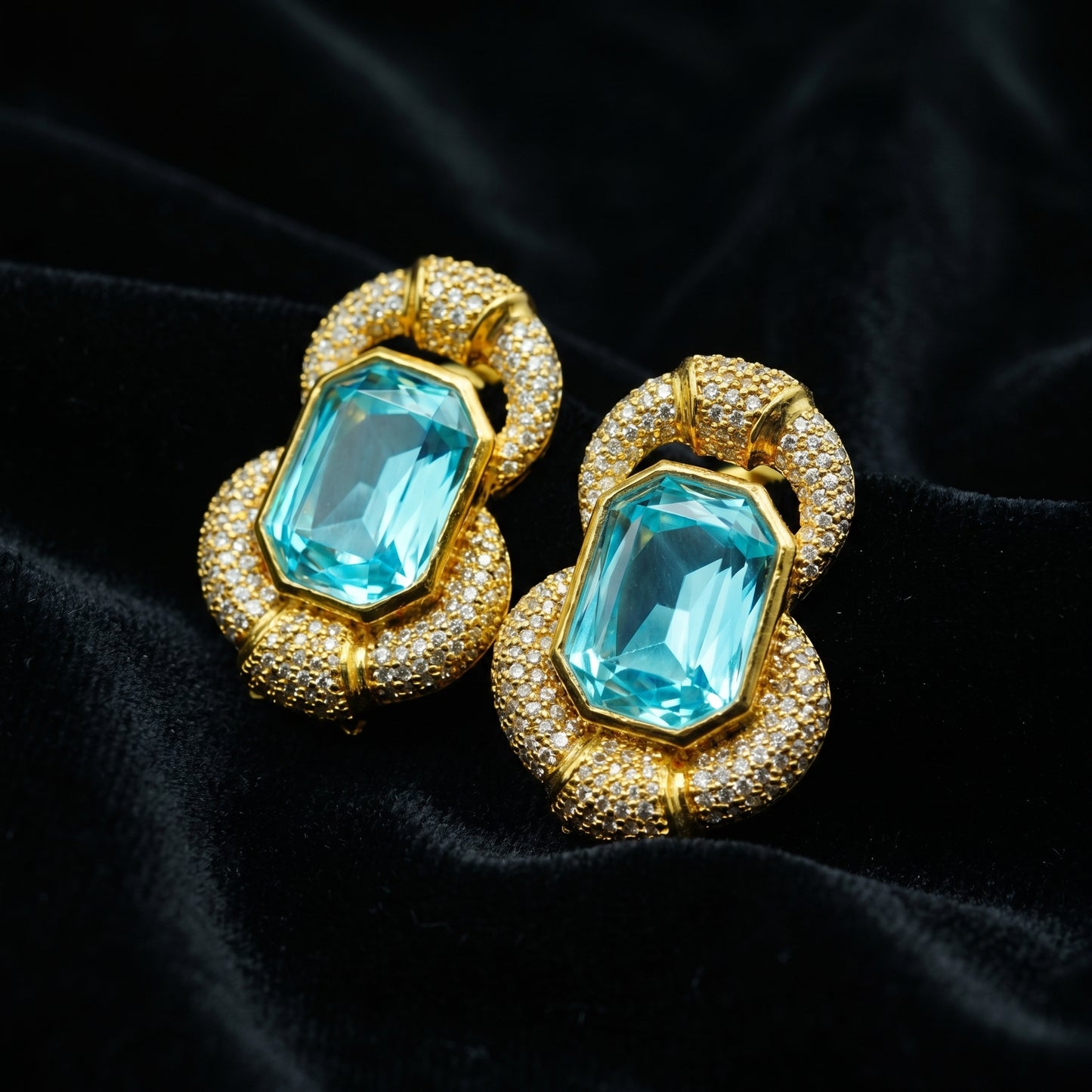 Aquamarine Diamond Knot Gold Earrings