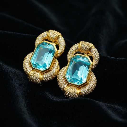Aquamarine Diamond Knot Gold Earrings