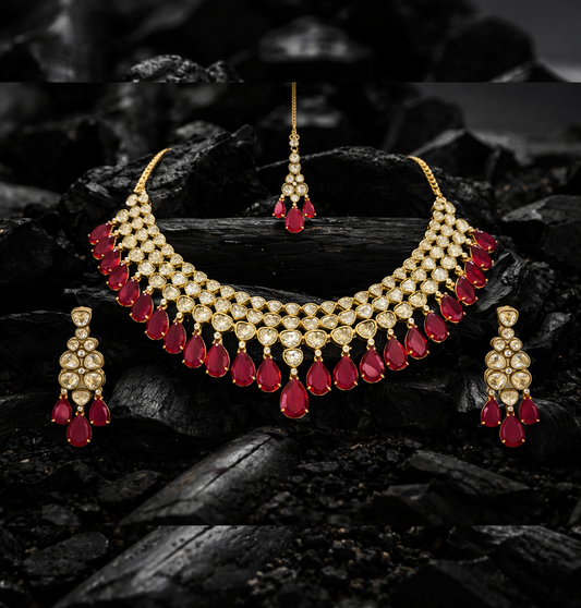 22C Original Gold Platting Ruby Royale Kundan Jewelry Set