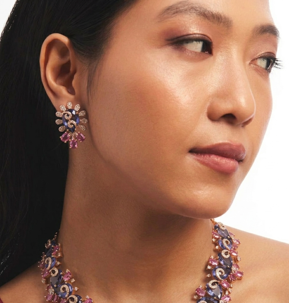 Twilight Bloom Crystal Necklace & Earrings Set