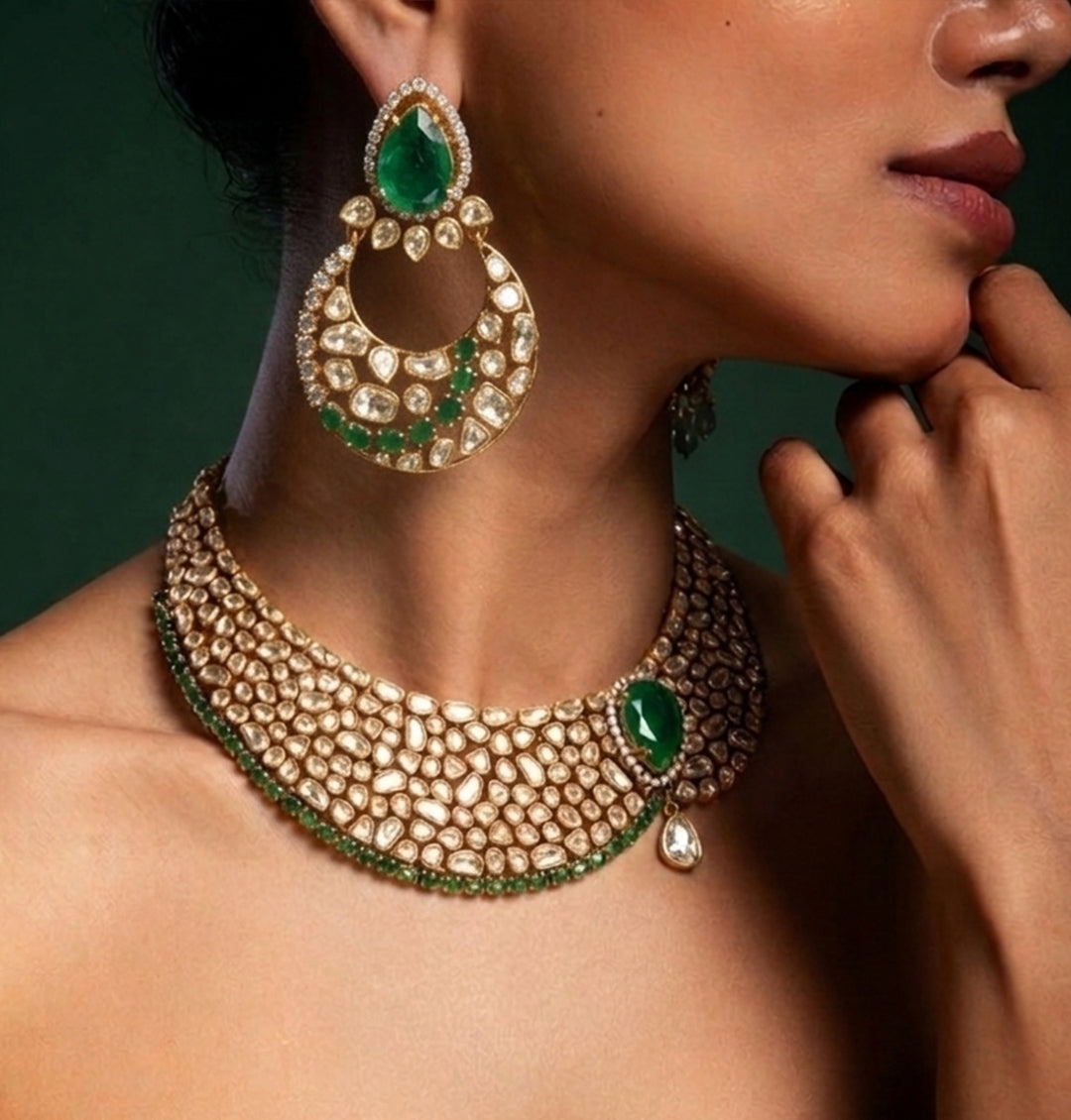 22K Gold-Plated Moissanite & Emerald Doublet Set