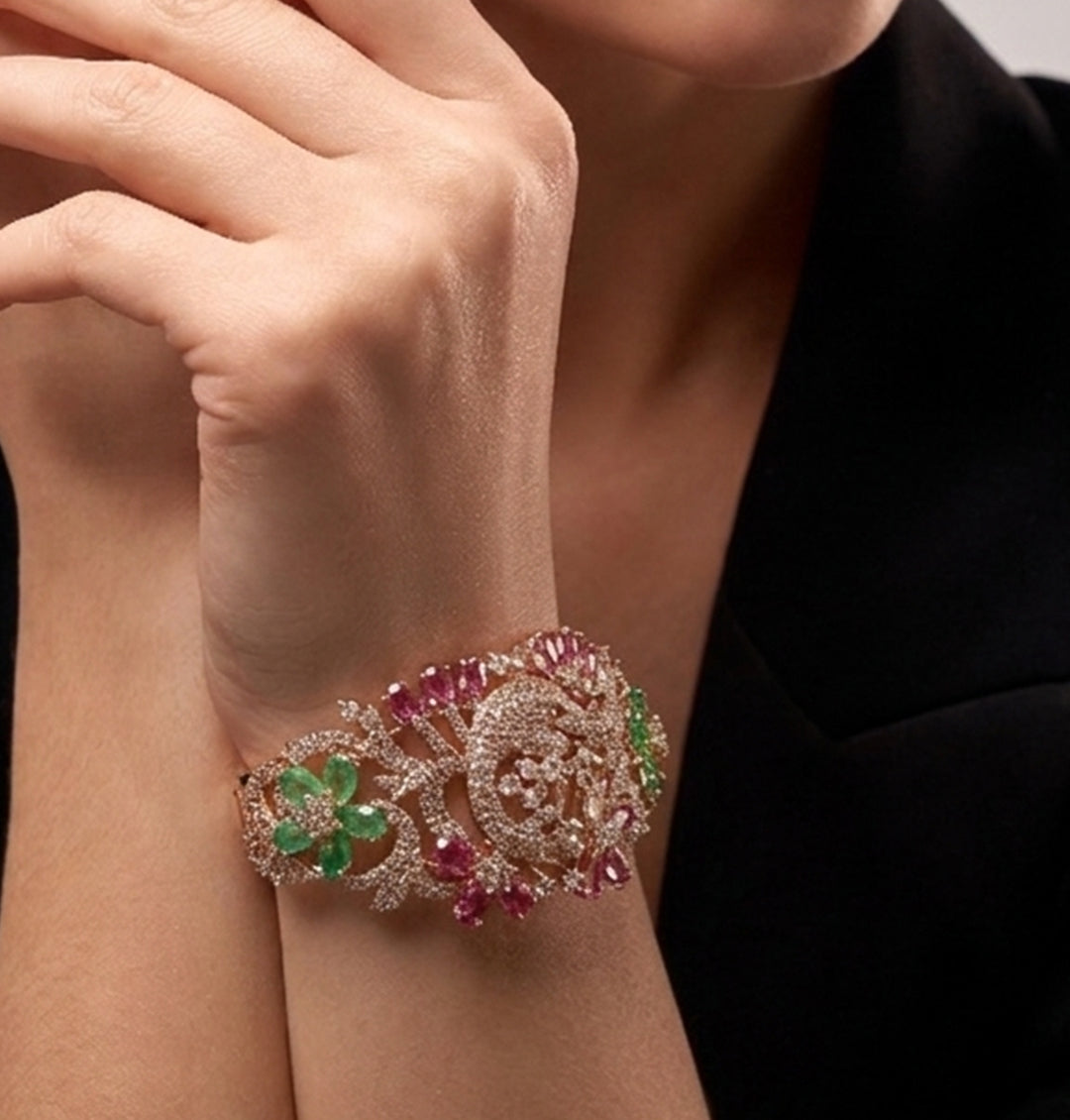 Emerald Royale Couture Gold Statement Bracelet