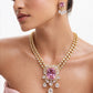 High-end Cubic Zirconia  Regal Pink Crystal Double Strand Necklace & Earrings Set