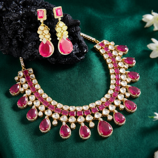 22 C GOLD PLATING Zarqash Sultana Ruby Heritage Set