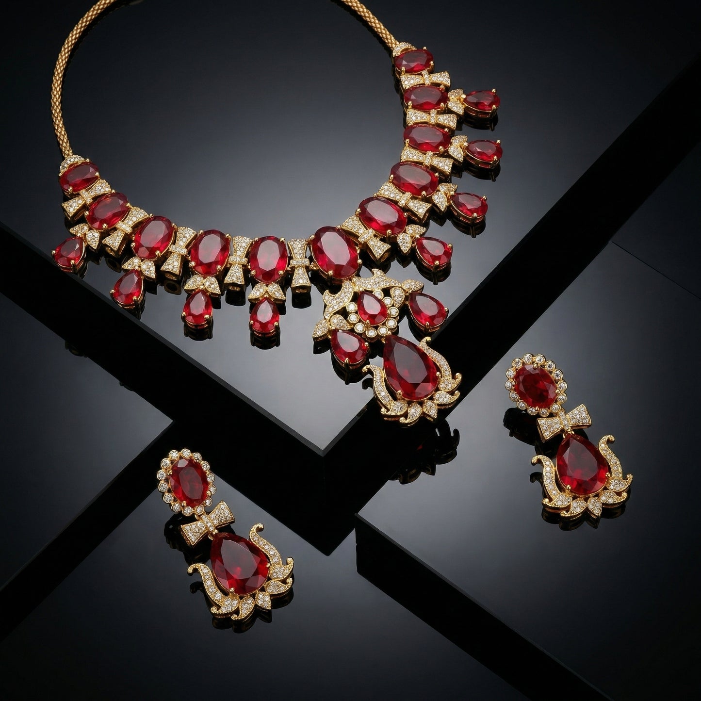 Crimson Ruby Bow Bridal Set