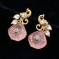 Rose Quartz Peacock Polki Drop Earrings