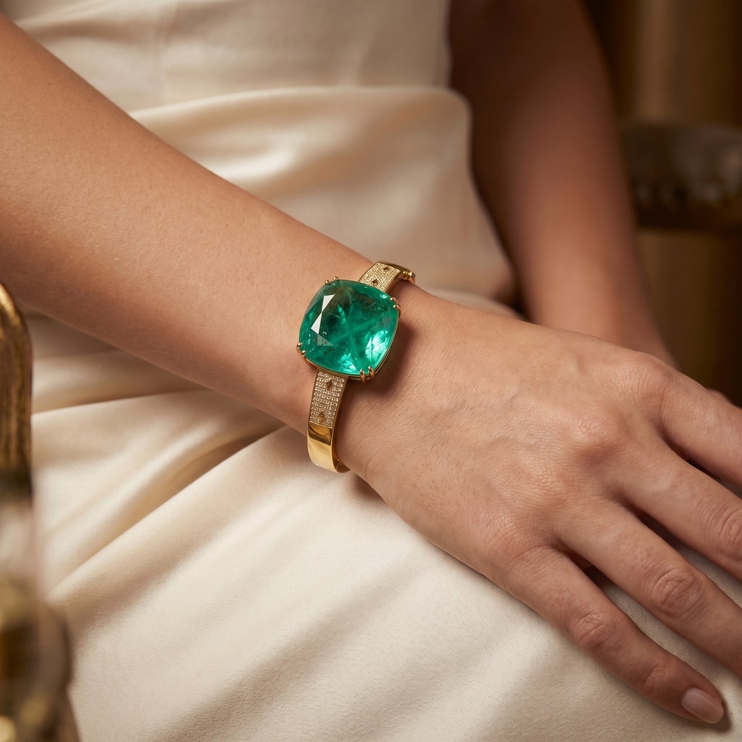 Cushion Emerald Solitaire Gold Bracelet