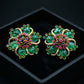 Emerald Bloom Polki Floral Stud Earrings