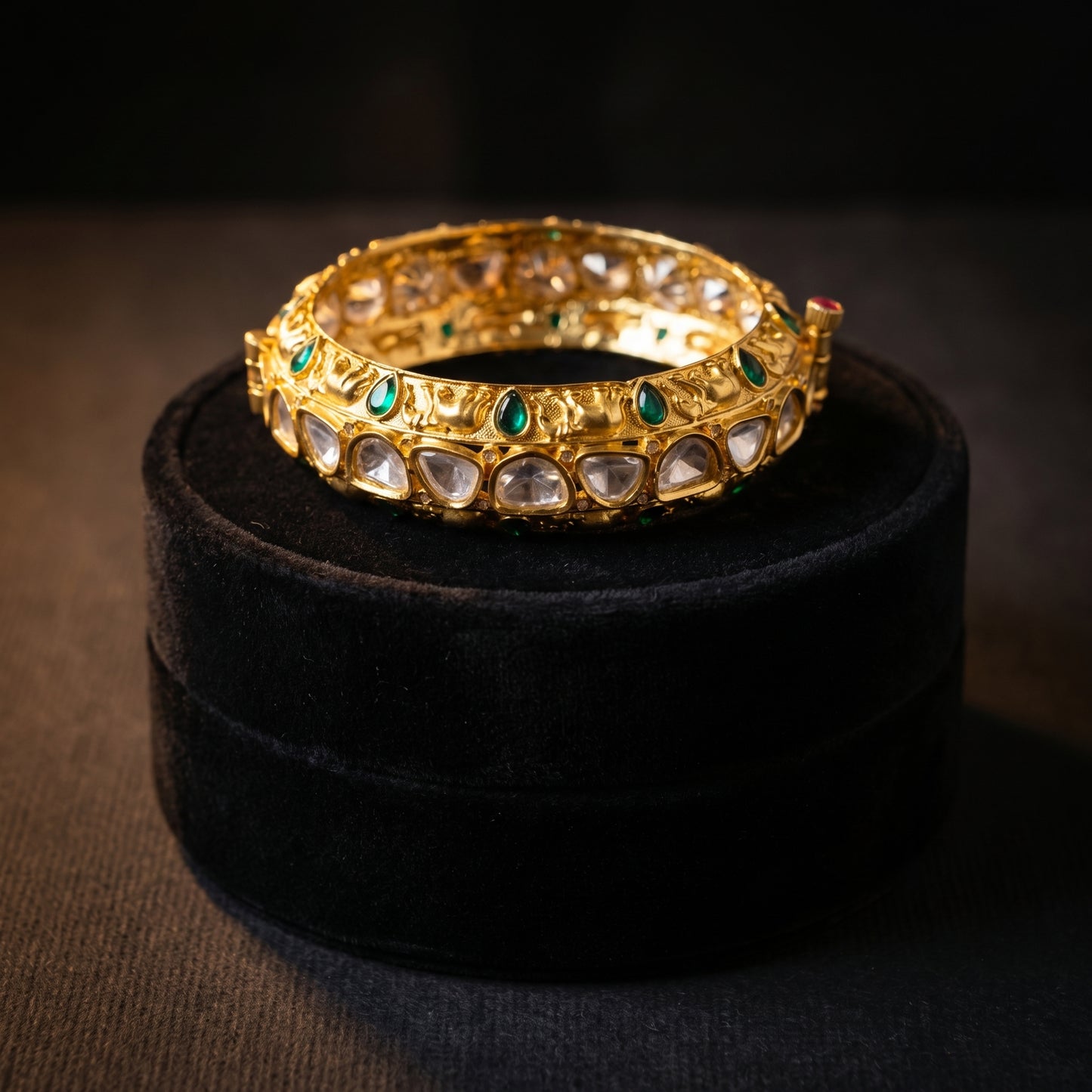 Polki Diamond Emerald Drop Gold Bracelet