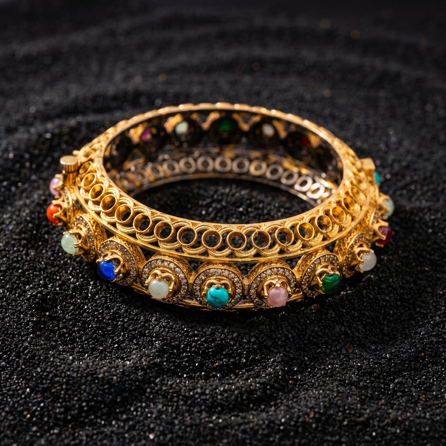 Multistone Navratna Pavé Gold Bracelet