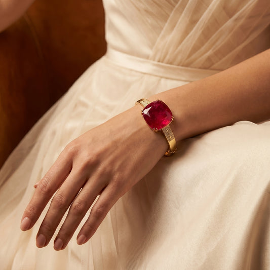 Cushion Ruby Solitaire Gold Bracelet