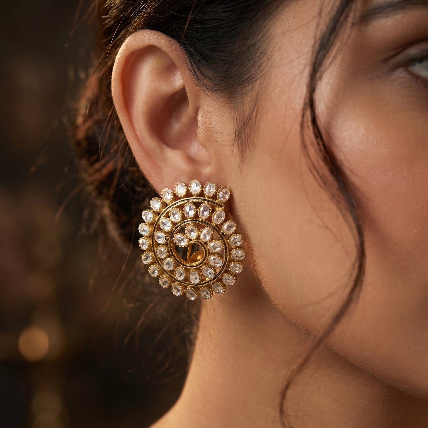 Concentric Polki Halo Gold Statement Studs