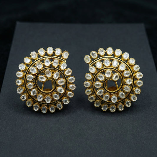 Concentric Polki Halo Gold Statement Studs