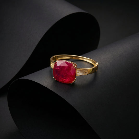 Cushion Ruby Solitaire Gold Bracelet