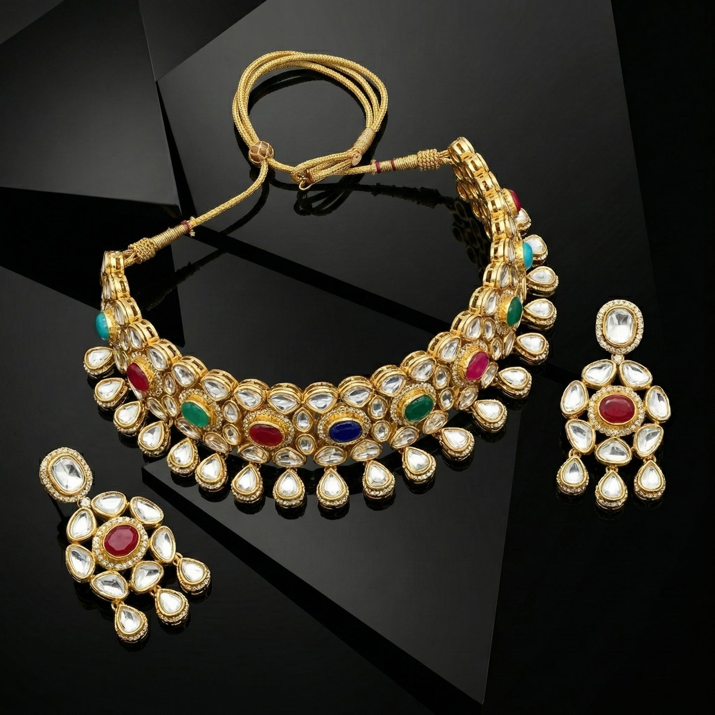 Multi-Gem Polki Cord Bridal Set