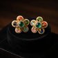 Multicolour Cabochon Floral Halo Gold Studs