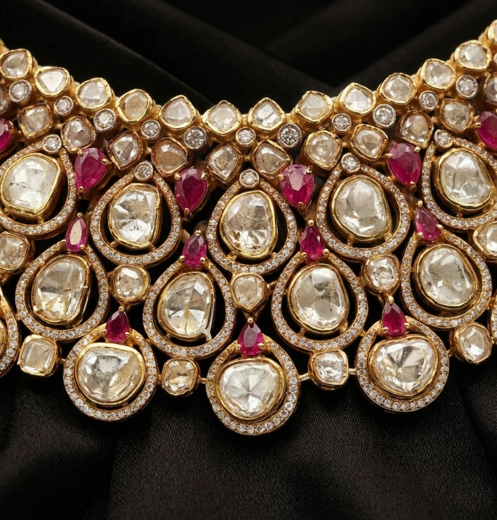 22 C GOLD PLATING Royal Polki Noor Maang Tikka & Earrings Set