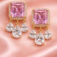 High-end Cubic Zirconia  Regal Pink Crystal Double Strand Necklace & Earrings Set
