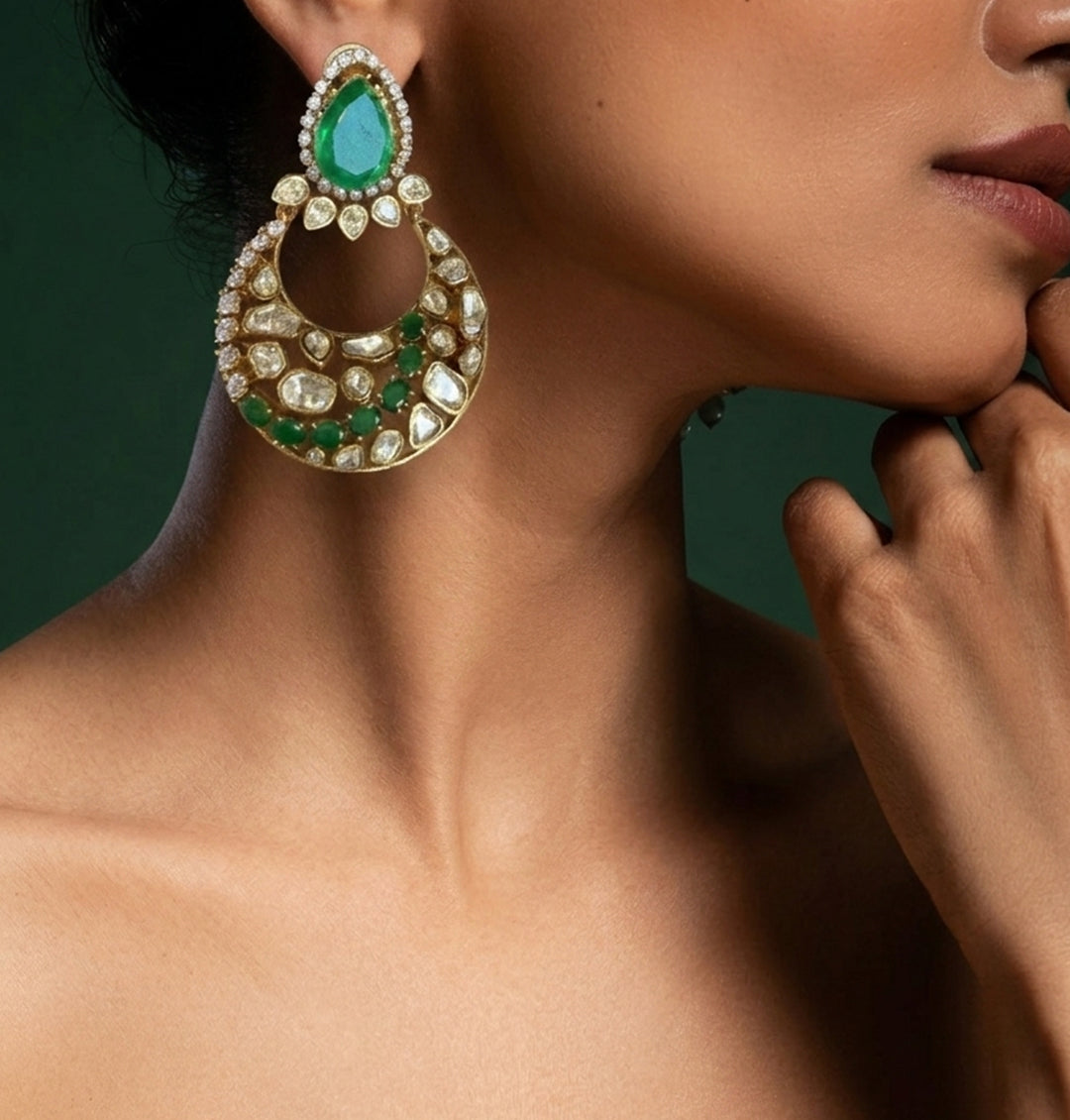 22K Gold-Plated Moissanite & Emerald Doublet Set