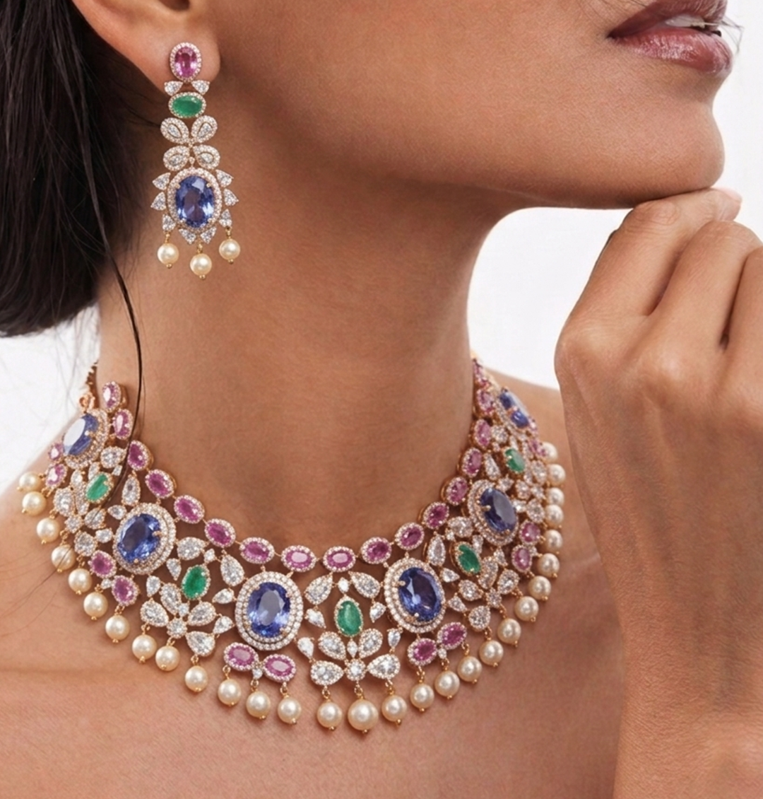 Royal Sapphire & Mint Luxe Pearl Statement Set