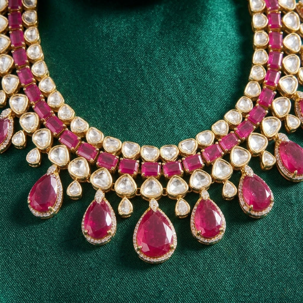 22 C GOLD PLATING Zarqash Sultana Ruby Heritage Set