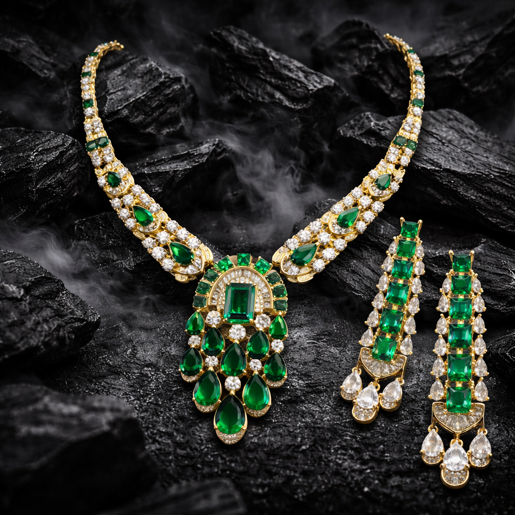 Imperial Emerald Cascade Necklace & Earrings Set