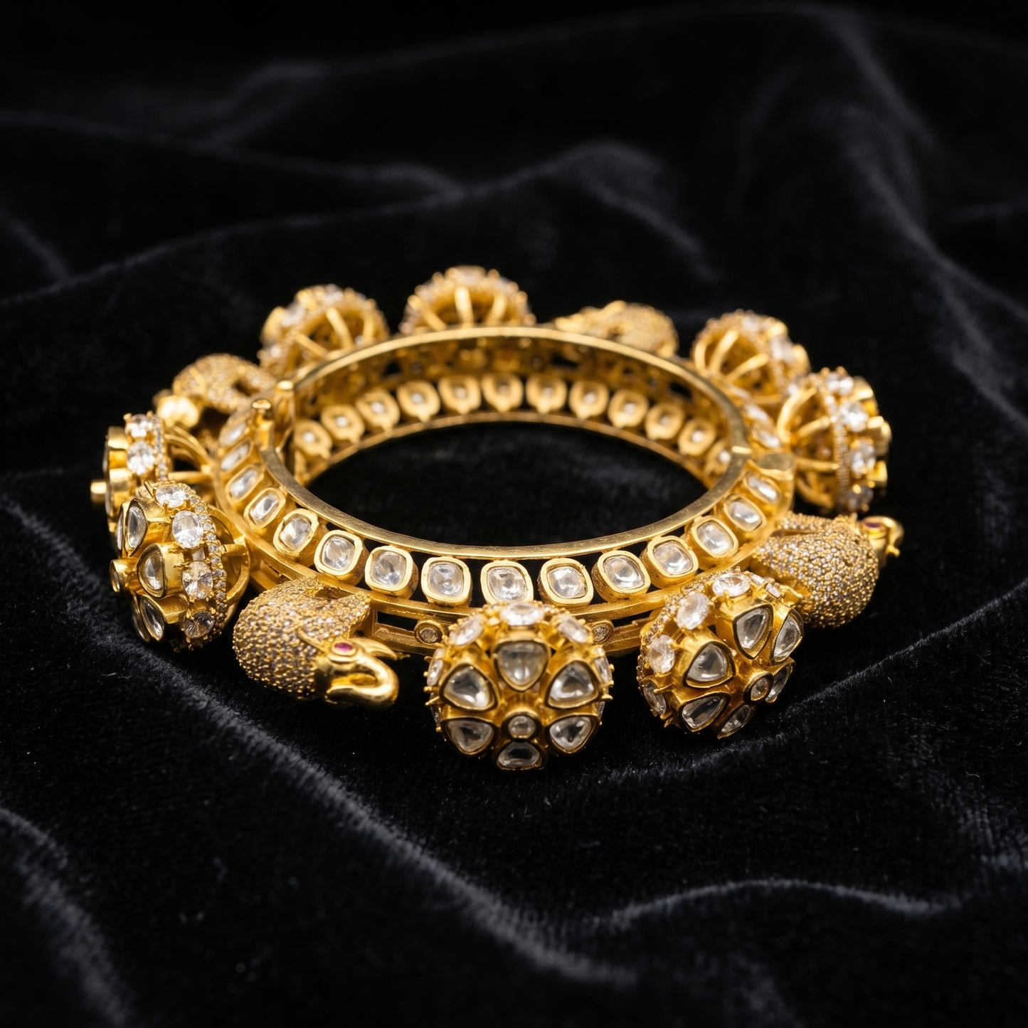 Swan Polki Diamond Cluster Gold Bracelet