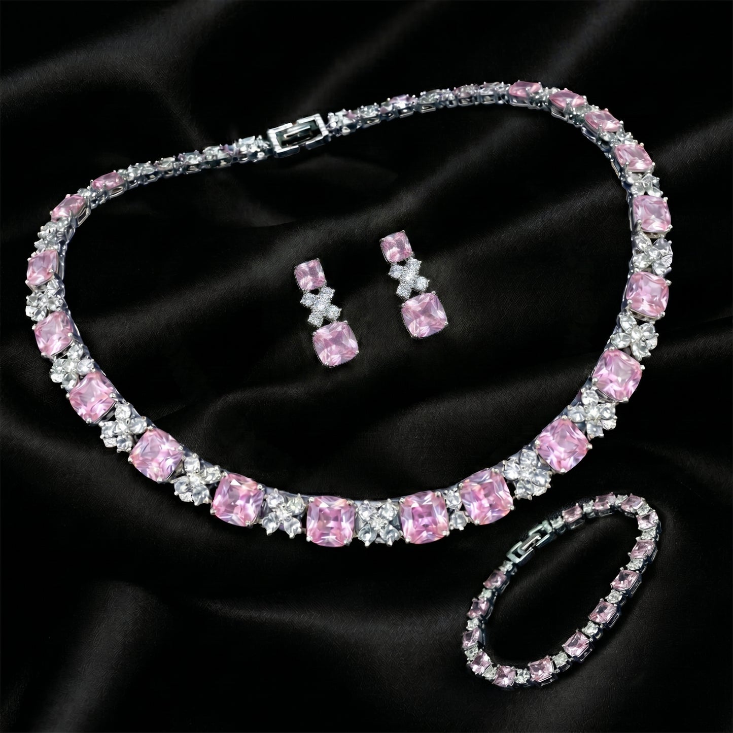 Pink Cushion Diamond Floral Parure Set