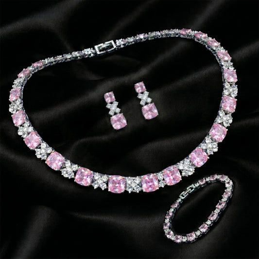 Pink Cushion Diamond Floral Parure Set