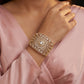 Diamond Sunburst Wide Gold Cuff Bracelet