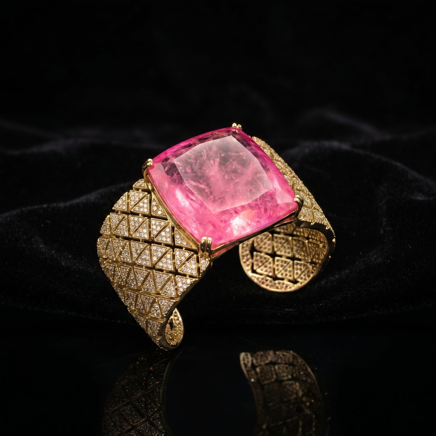 Pink Tourmaline Diamond Geometric Gold Cuff