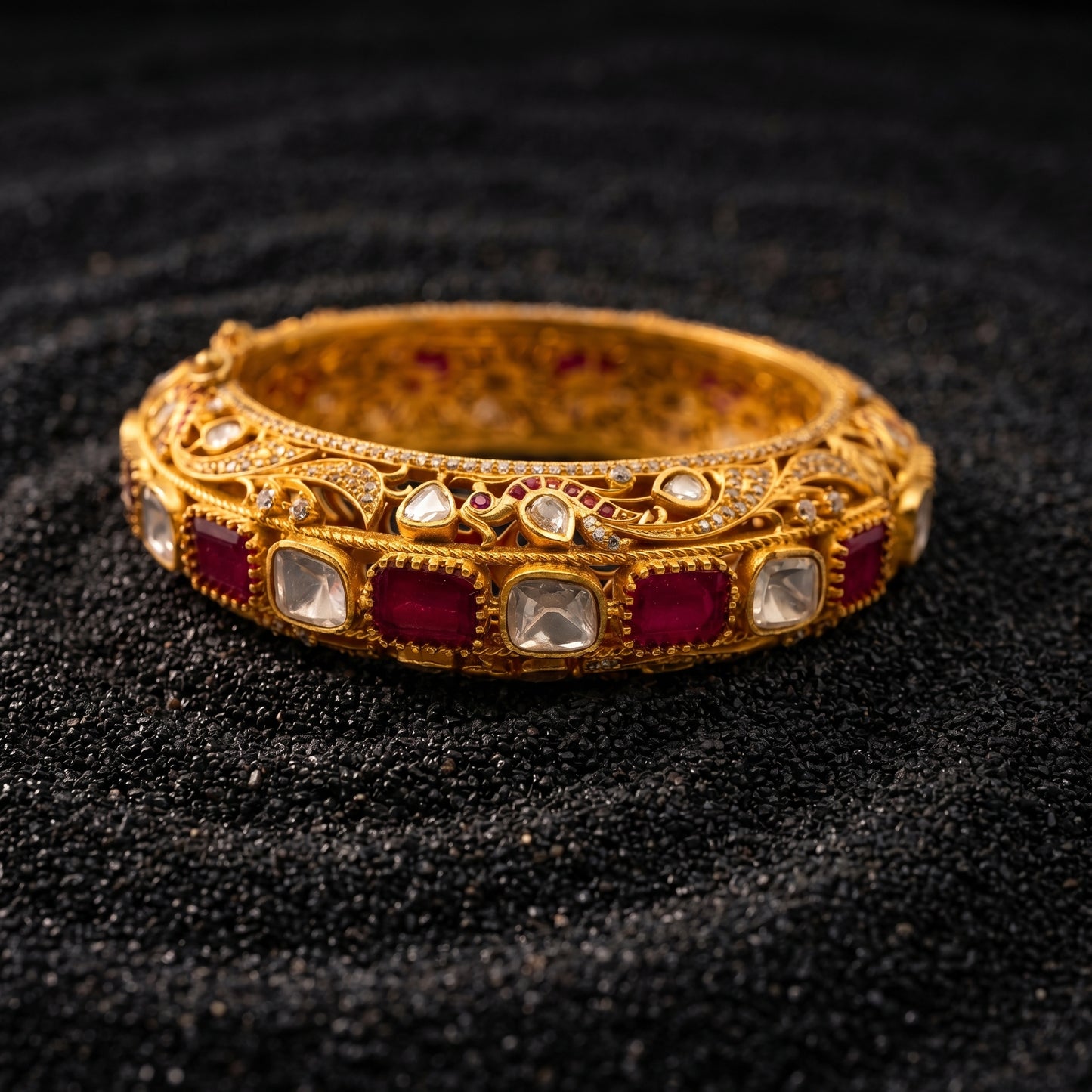 22 carat Gold plating Ruby Polki Diamond Floral Gold Bracelet
