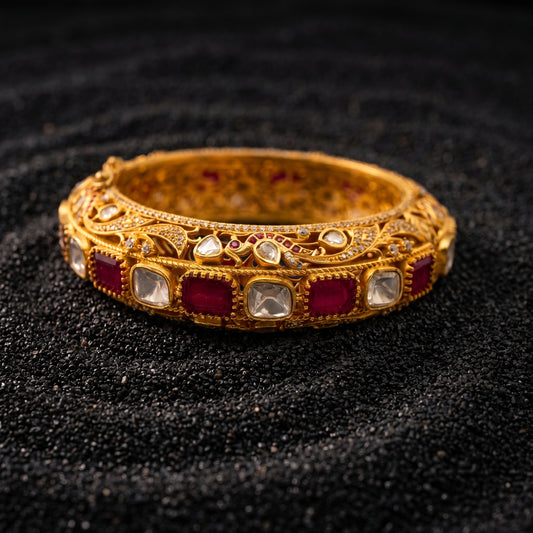 22 carat Gold plating Ruby Polki Diamond Floral Gold Bracelet