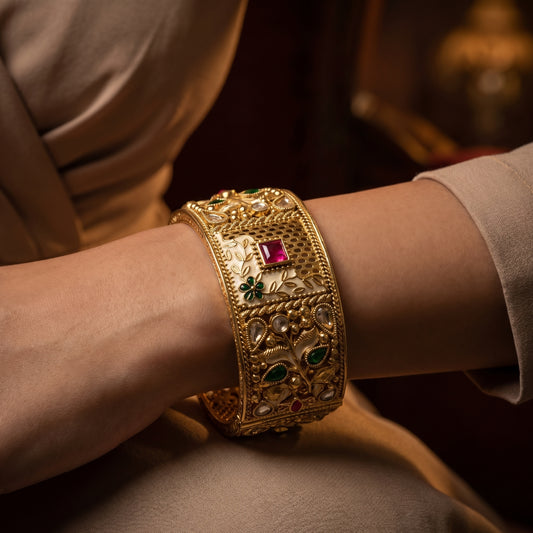 Ruby Emerald Polki Enamel Gold Bracelet