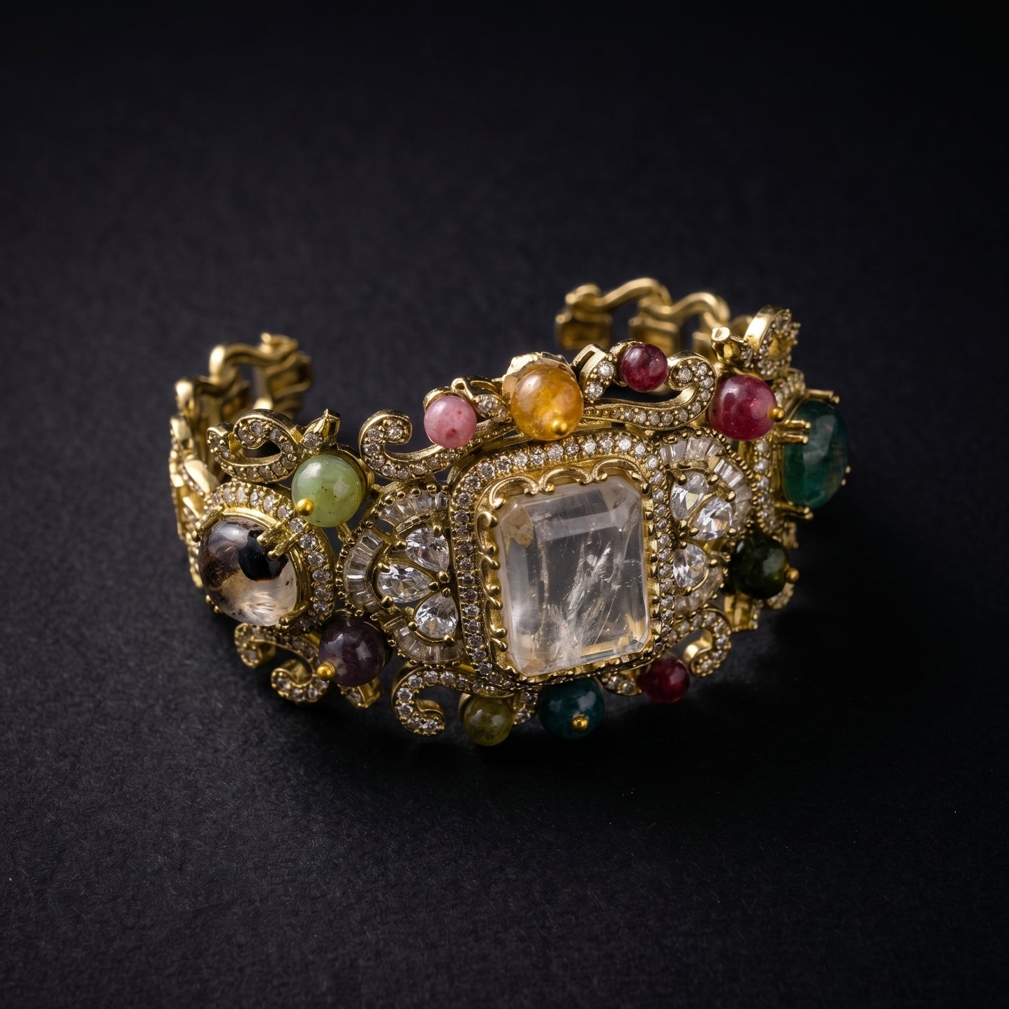 Crystal Quartz Multistone Baroque Gold Bracelet