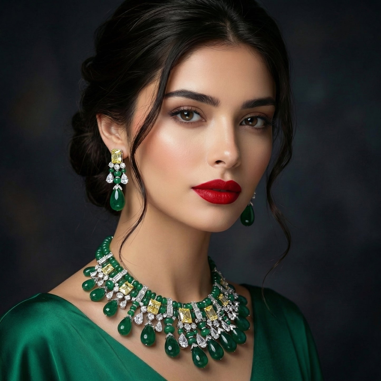 Emerald Bead Yellow Diamond Set