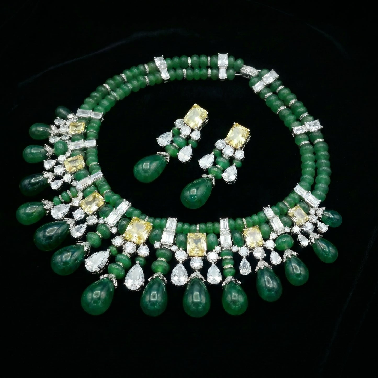 Emerald Bead Yellow Diamond Set