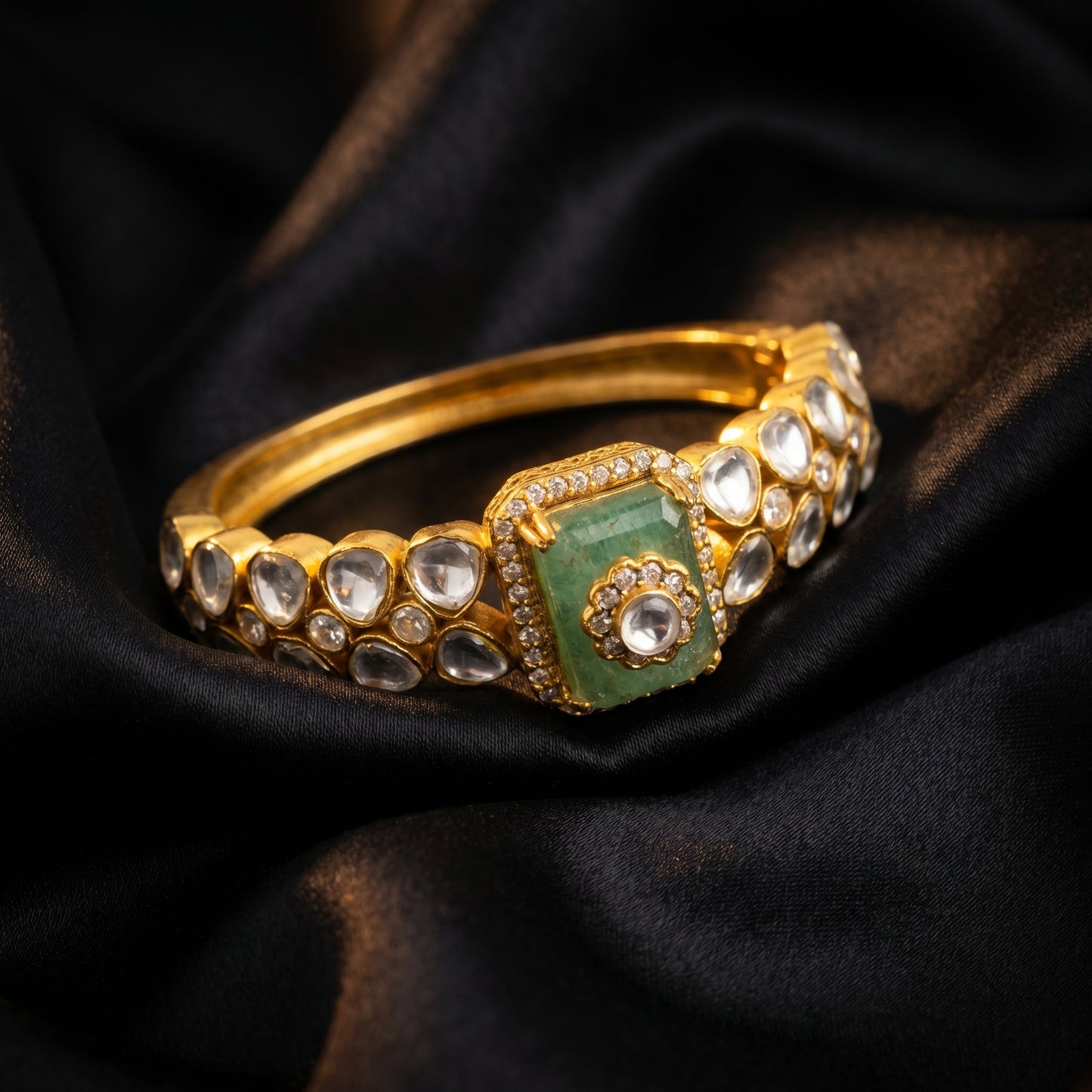 Emerald Polki Diamond Cluster Gold Bracelet