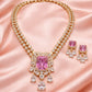 High-end Cubic Zirconia  Regal Pink Crystal Double Strand Necklace & Earrings Set