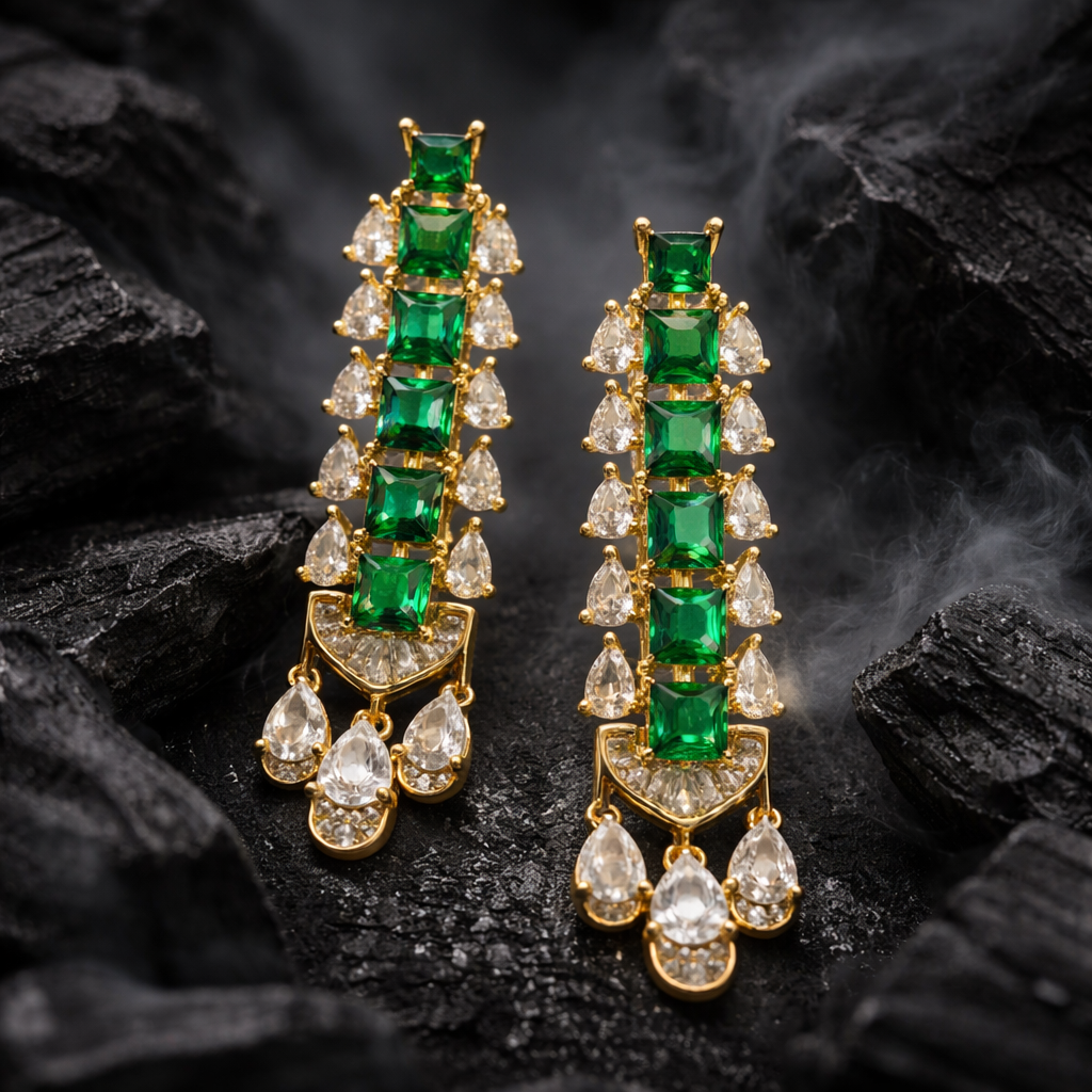 Imperial Emerald Cascade Necklace & Earrings Set