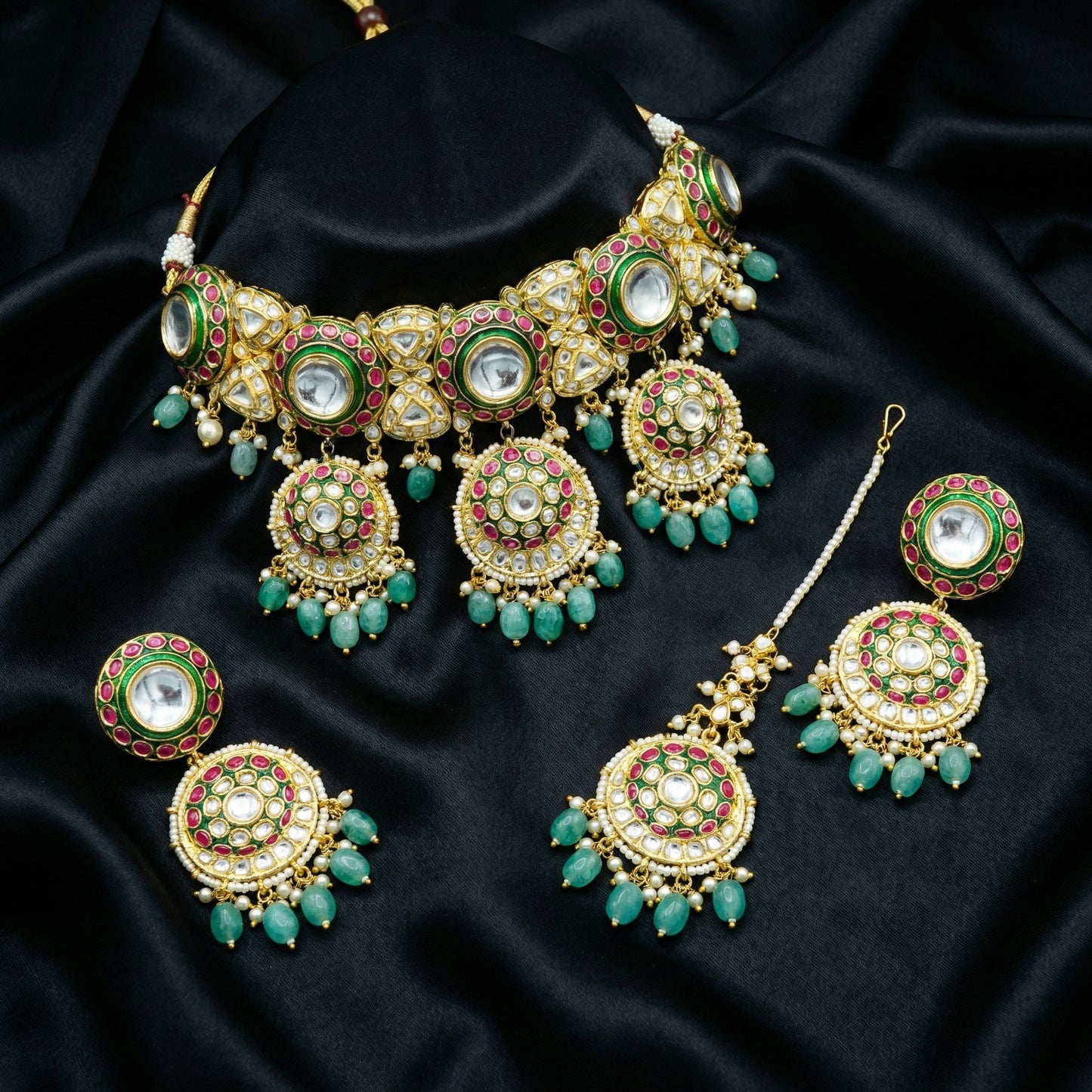 Emerald Polki Enamel Bridal Heritage Set