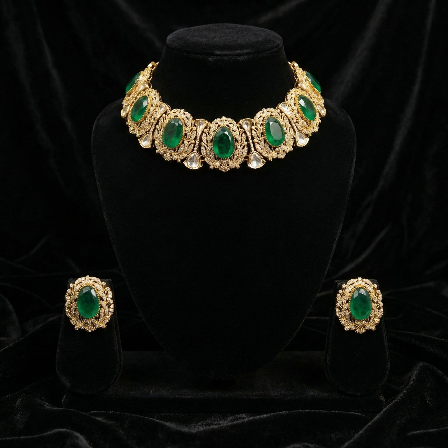 Emerald Gold Filigree Wreath Jewellery Set