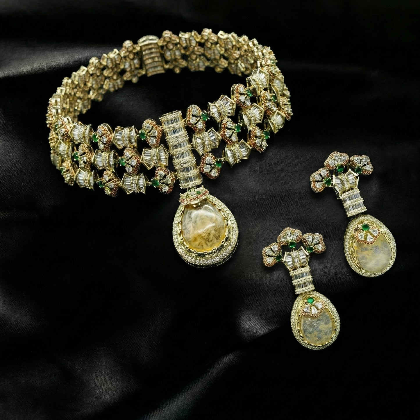 Raw Sapphire Baguette Diamond Couture Set