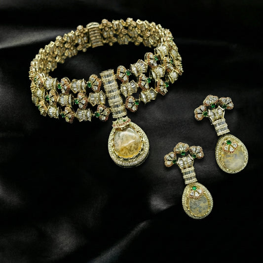 Raw Sapphire Baguette Diamond Couture Set